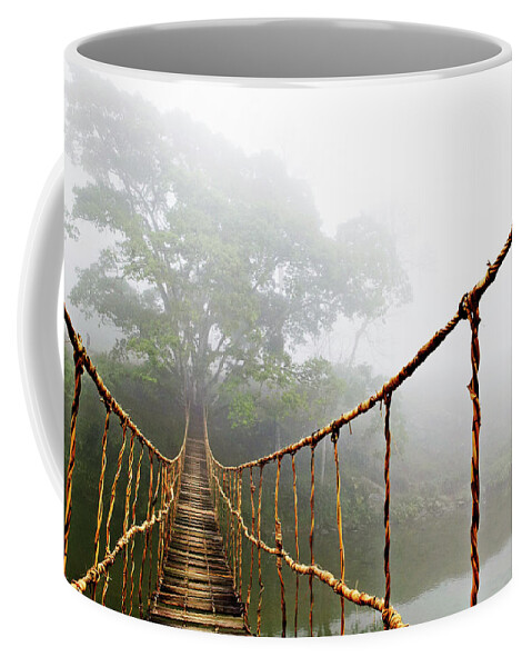 Jungle Journey Coffee Mug featuring the photograph Long Rope Bridge by Skip Nall