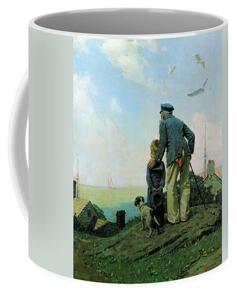 Norman Rockwell Coffee Mug featuring the painting Looking Out To Sea by Norman Rockwell