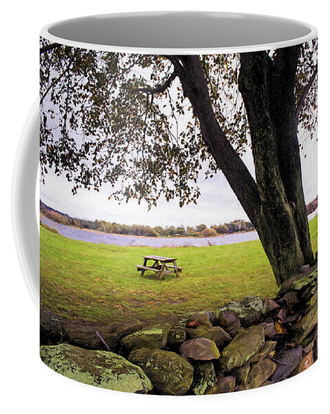 Stone Wall Coffee Mug featuring the photograph Looking over the Wall by Nancy De Flon