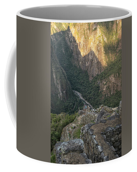 Machu Picchu Coffee Mug featuring the photograph Looking Way Down from Way Up by Jessica Levant