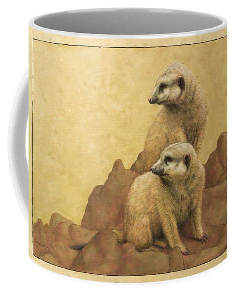 Meerkats Coffee Mug featuring the painting Lookouts by James W Johnson