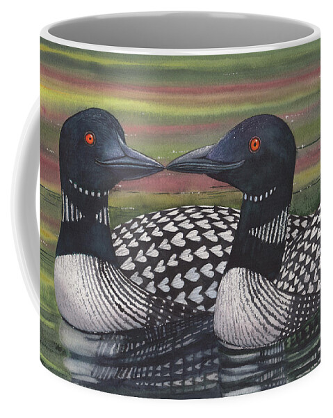 Loon Coffee Mug featuring the painting Looney about each other by Catherine G McElroy