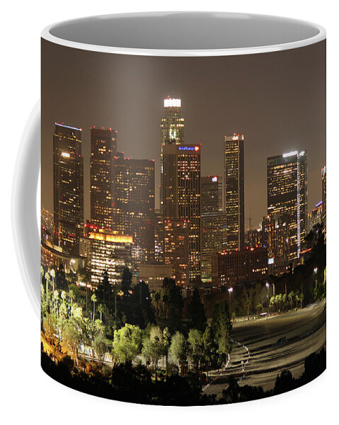 Los Angeles Coffee Mug featuring the photograph Los Angeles Skyline Nighttime 4 by Helaine Cummins
