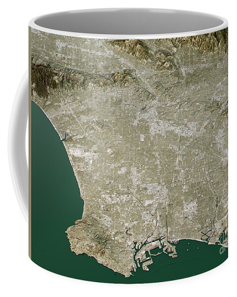 Los Angeles Coffee Mug featuring the digital art Los Angeles Topographic Map 3D Landscape View Natural Color by Frank Ramspott