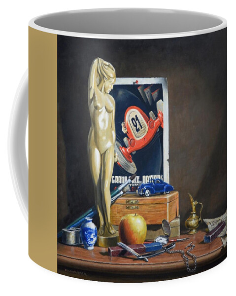 Still Life. Lost And Found. Bits And Pieces. Nude Statue Art. Coffee Mug featuring the painting Lost and Found by Colin Parker