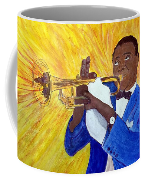 Trumpet Coffee Mug featuring the painting Louis Armstrong by Anne Sands
