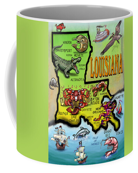 Louisiana Coffee Mug featuring the digital art Louisiana Cartoon Map by Kevin Middleton