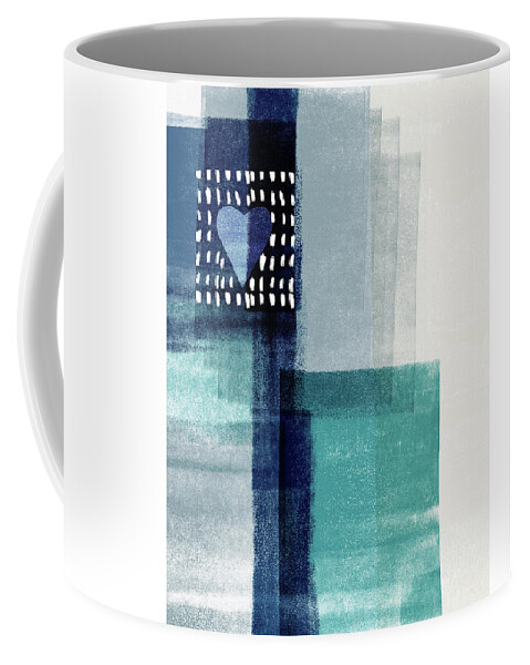 Minimal Coffee Mug featuring the mixed media Love In Shades Of Blue- Abstract Art by Linda Woods by Linda Woods