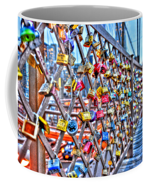 Love Locks Coffee Mug featuring the photograph Love Locks on the Brooklyn Bridge Too by Randy Aveille