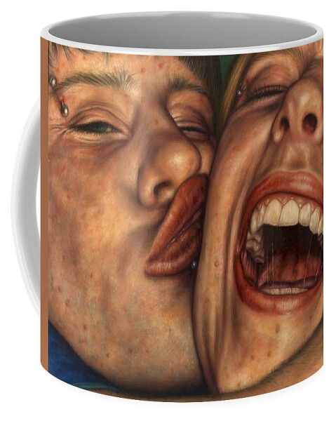 Kiss Coffee Mug featuring the painting Love you, Baby by James W Johnson