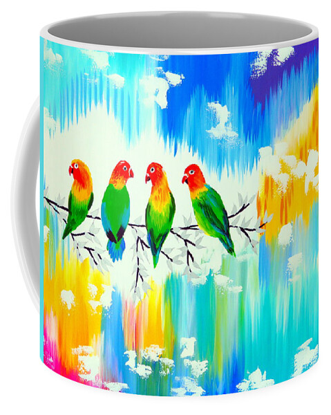 Lovebird Coffee Mug featuring the painting Lovebirds on a branch by Cathy Jacobs