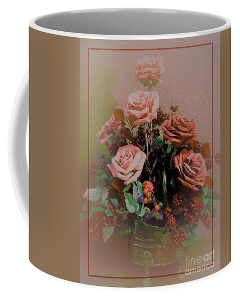 Digital Art Coffee Mug featuring the digital art Lovely Rustic Rose Bouquet by Delynn Addams
