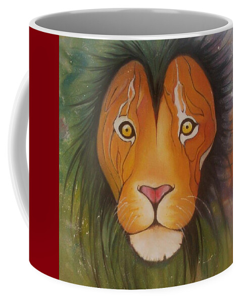 #lion #oilpainting #animal #colorful Coffee Mug featuring the painting LovelyLion by Anne Sue