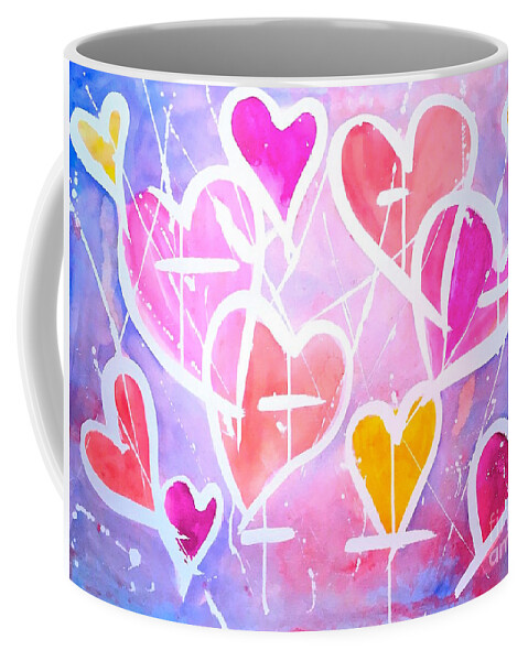 Abstract Coffee Mug featuring the painting Loving heart by Wonju Hulse