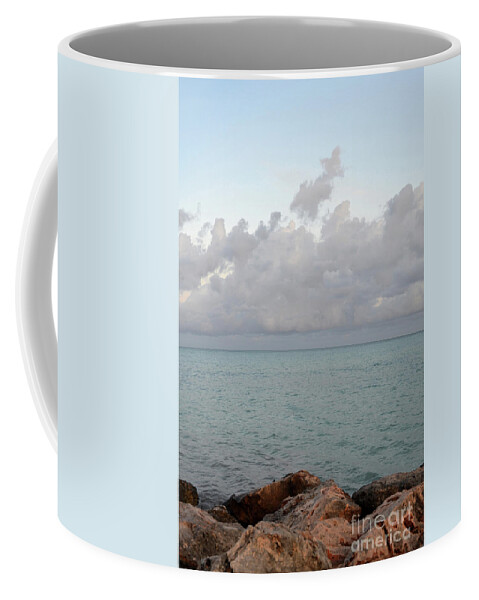 Jetty Coffee Mug featuring the photograph Low Clouds Hanging on the Horizon Over the Ocean by DejaVu Designs