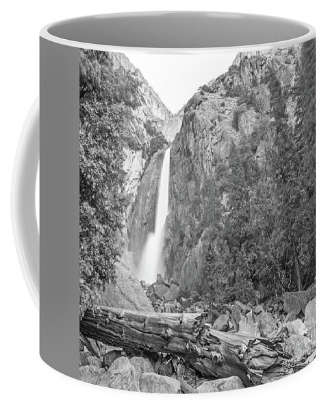 Lower Yosemite Falls In Black And White By Michael Tidwell Coffee Mug featuring the photograph Lower Yosemite Falls in Black and White by Michael Tidwell by Michael Tidwell
