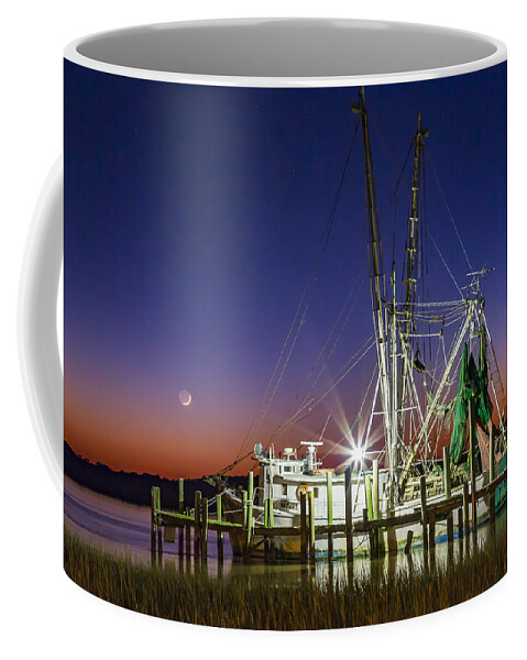 Folly Beach Coffee Mug featuring the photograph Luck Chalm at Dusk by Donnie Whitaker