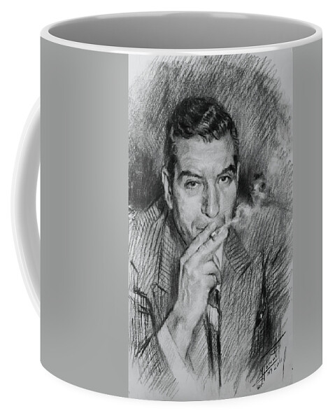 Lucky Luciano Coffee Mug featuring the drawing Lucky Luciano by Ylli Haruni