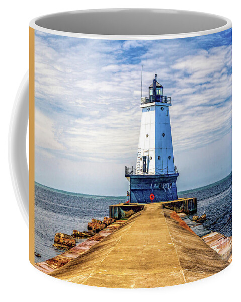 Great Lakes Coffee Mug featuring the photograph Ludington Light on the North Pier by Nick Zelinsky Jr
