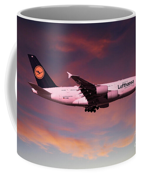A380 Coffee Mug featuring the digital art Lufthansa Airbus A380 D-AIMH by Airpower Art