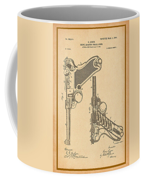 Luger Coffee Mug featuring the photograph Luger Pistol Patent Drawing by Carlos Diaz