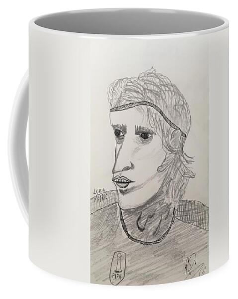 Drawing Coffee Mug featuring the drawing Luka Modric by Roger Cummiskey