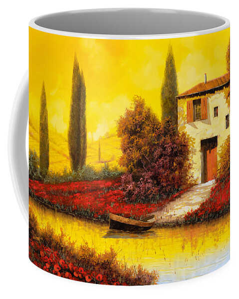 Landscape Coffee Mug featuring the painting Tanti Papaveri Lungo Il Fiume by Guido Borelli