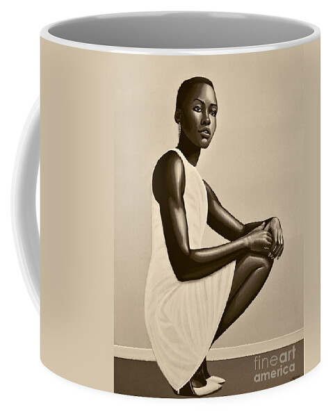 Lupita Nyong'o Coffee Mug featuring the painting Lupita Nyong'o by Paul Meijering