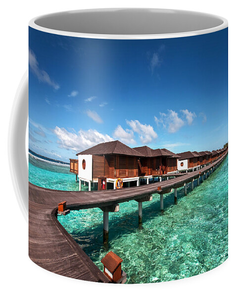 Jenny Rainbow Fine Art Photography Coffee Mug featuring the photograph Luxury Water Villas of Maldivian Resort by Jenny Rainbow