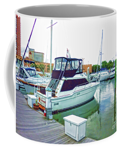 Luxury Yachts At Portsmouth Virginia Coffee Mug featuring the painting Luxury yachts at Portsmouth Virginia 28 by Jeelan Clark