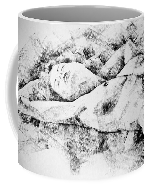 Drawing Coffee Mug featuring the drawing Lying Woman Figure Drawing by Dimitar Hristov