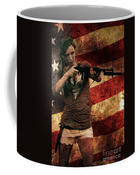 M1 Coffee Mug featuring the photograph M1 Carbine on American Flag by David Bazabal Studios