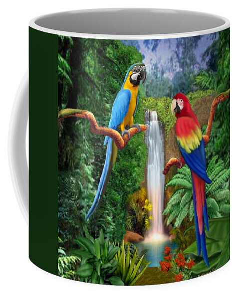 Macaw Tropical Parrots Coffee Mug featuring the digital art Macaw Tropical Parrots by Glenn Holbrook