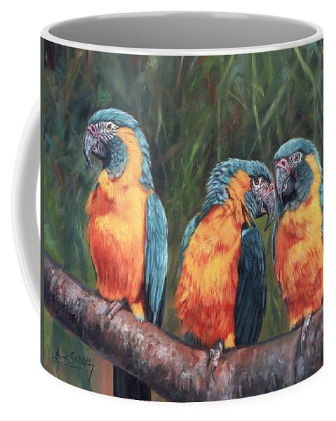 Macaw Coffee Mug featuring the painting Macaws by David Stribbling