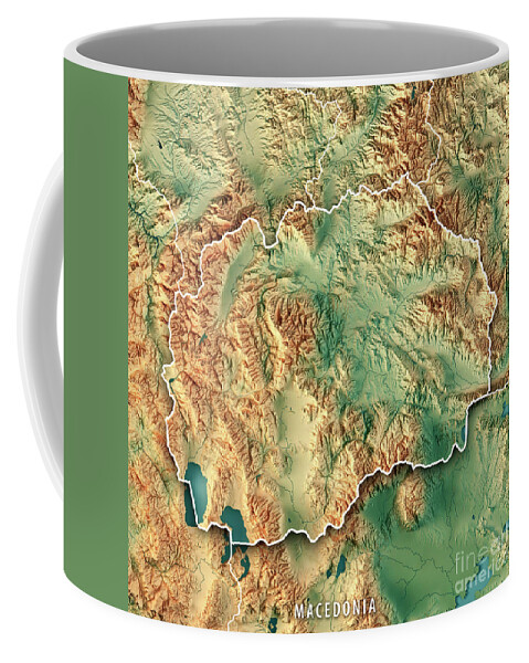 Macedonia Coffee Mug featuring the digital art Macedonia Country 3D Render Topographic Map Border by Frank Ramspott