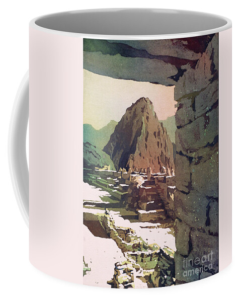 Ancient Coffee Mug featuring the painting Machu Picchu Vista- Peru by Ryan Fox
