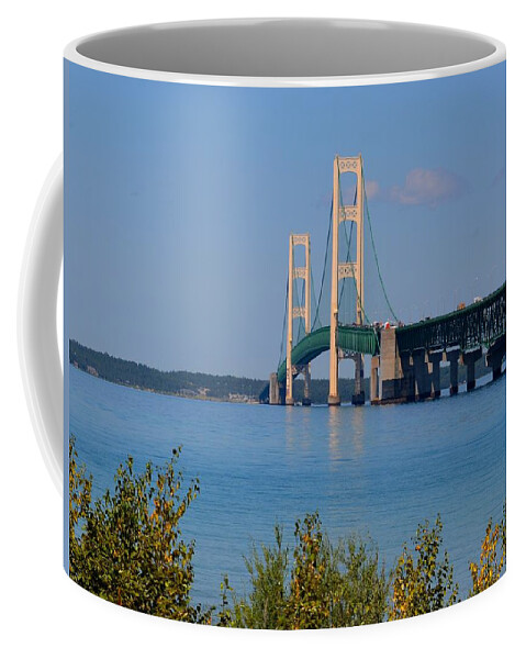 Michigan Coffee Mug featuring the photograph Mackinac Bridge on a Sunny Afternoon by Keith Stokes