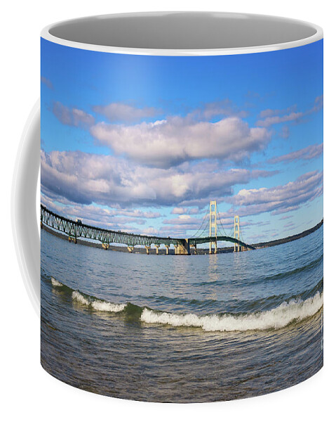 Mackinac Bridge Coffee Mug featuring the photograph Mackinac Bridge by Rachel Cohen