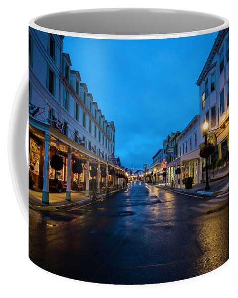 Landscape Coffee Mug featuring the photograph Mackinac Island Town at Dawn by Scott Cunningham