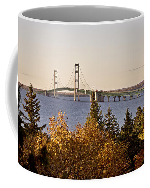 Mackinaw Coffee Mug featuring the digital art Mackinaw City Bridge Michigan by Mark Duffy