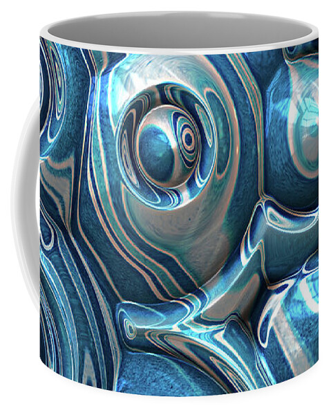 Three Dimensional Coffee Mug featuring the digital art Macro 3D Blue Reflections by Phil Perkins