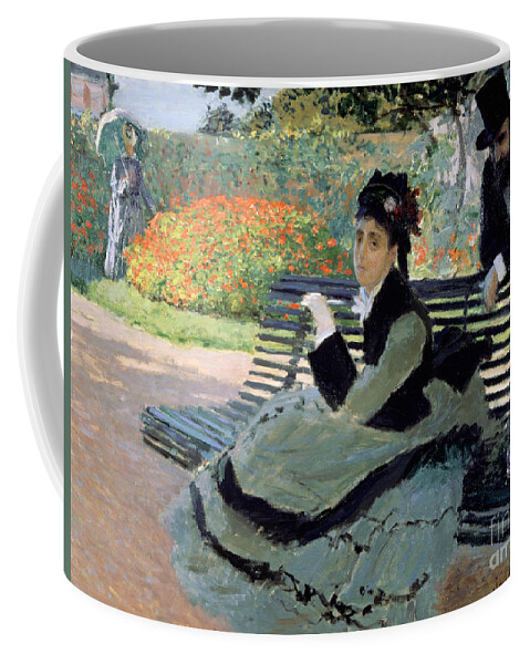 Madame Coffee Mug featuring the painting Madame Monet on a Garden Bench by Claude Monet