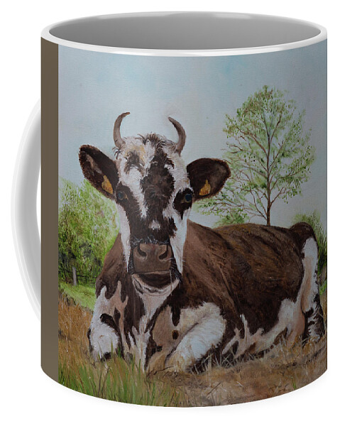 Cow In French Coffee Mug featuring the painting Madame Vache by Kathy Knopp