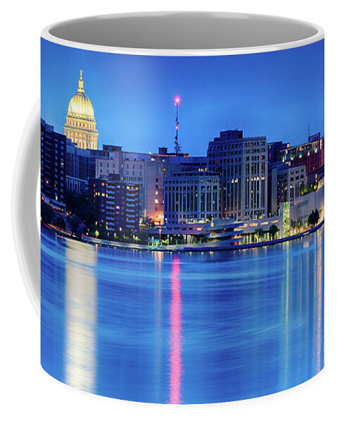 Capitol Coffee Mug featuring the photograph Madison Skyline Reflection by Sebastian Musial