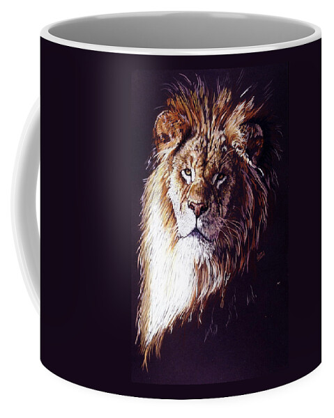 Lion Coffee Mug featuring the drawing Maestro by Barbara Keith