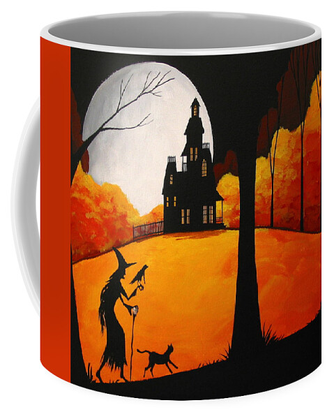 Art Coffee Mug featuring the painting Magical Friends - witch silhouette by Debbie Criswell