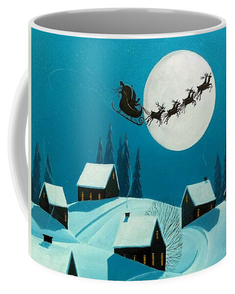Art Coffee Mug featuring the painting Magical Night - Santa reindeer Christmas landscape by Debbie Criswell