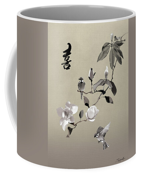 Magnolia Coffee Mug featuring the digital art Magnolia and Two Sparrows by M Spadecaller