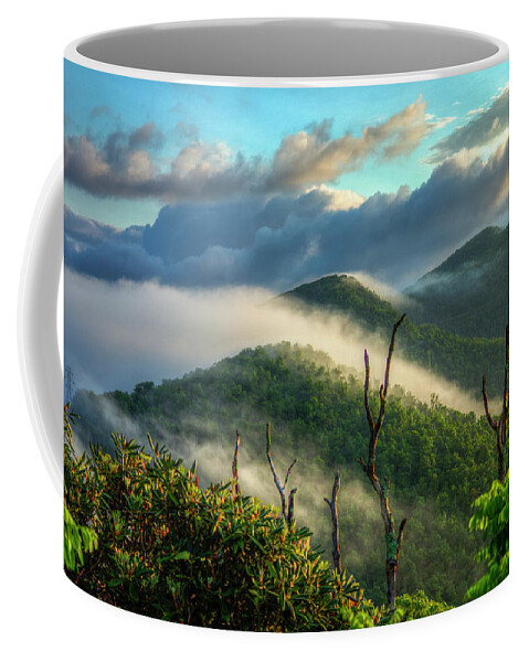 Reid Callaway Bend In The Road Coffee Mug featuring the photograph Majestic Clouds Sunrise Blue Ridge Parkway Smoky Mountains Art by Reid Callaway