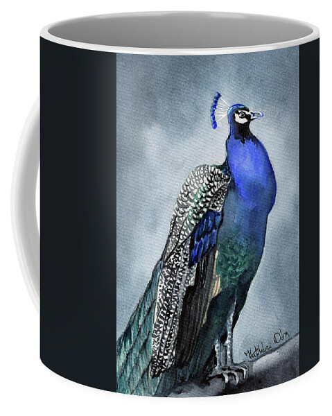Majestic Peacock Coffee Mug featuring the painting Majestic Peacock by Dora Hathazi Mendes